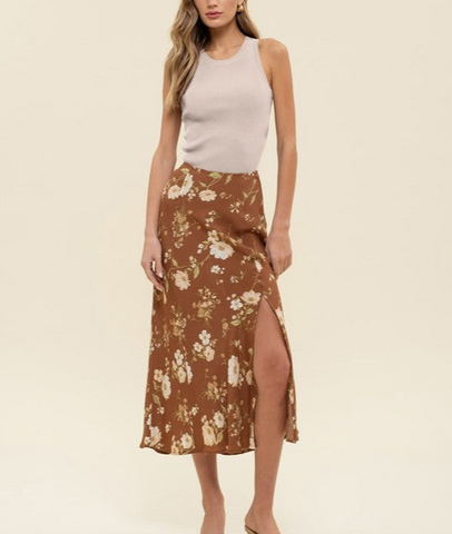 Brooke Floral Midi Skirt (Brown Multi)